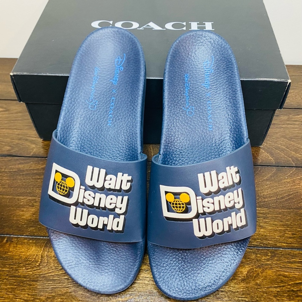 NWT Authentic Coach Disney Slides Walt Disney World Blue Limited Edition